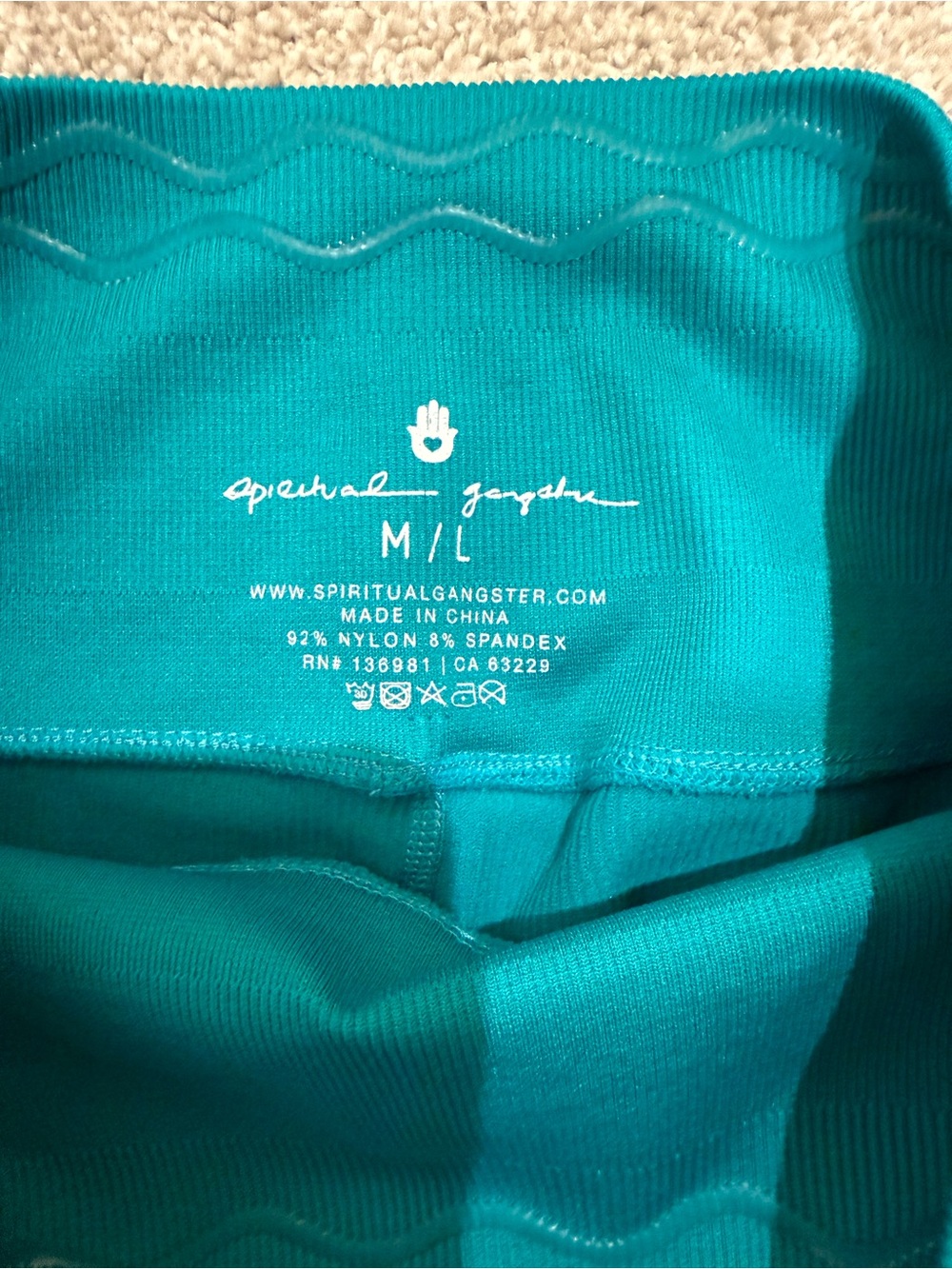 Spiritual Gangster High-Rise Ribbed Teal Bike Shorts - Picture 2 of 3